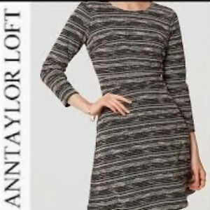 Ann Taylor loft knit tweed striped black & cream  a line dress 4